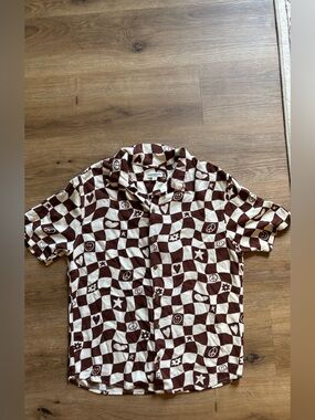EARTHBOUND Brown & Cream Checkerboard Short Sleeve Shirt